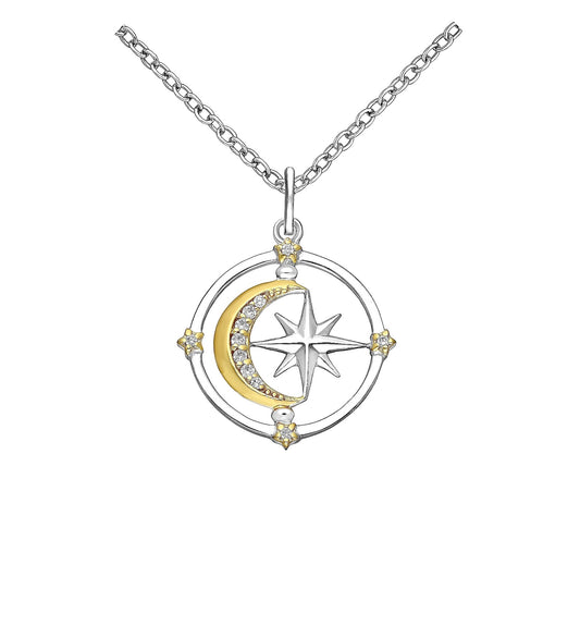 Golden Moon Silver Star Necklace
